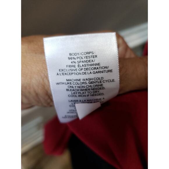 Express Blouse Women XS Red Bell Sleeve V Neck Stretch Pullover Top Chic - Picture 10 of 13